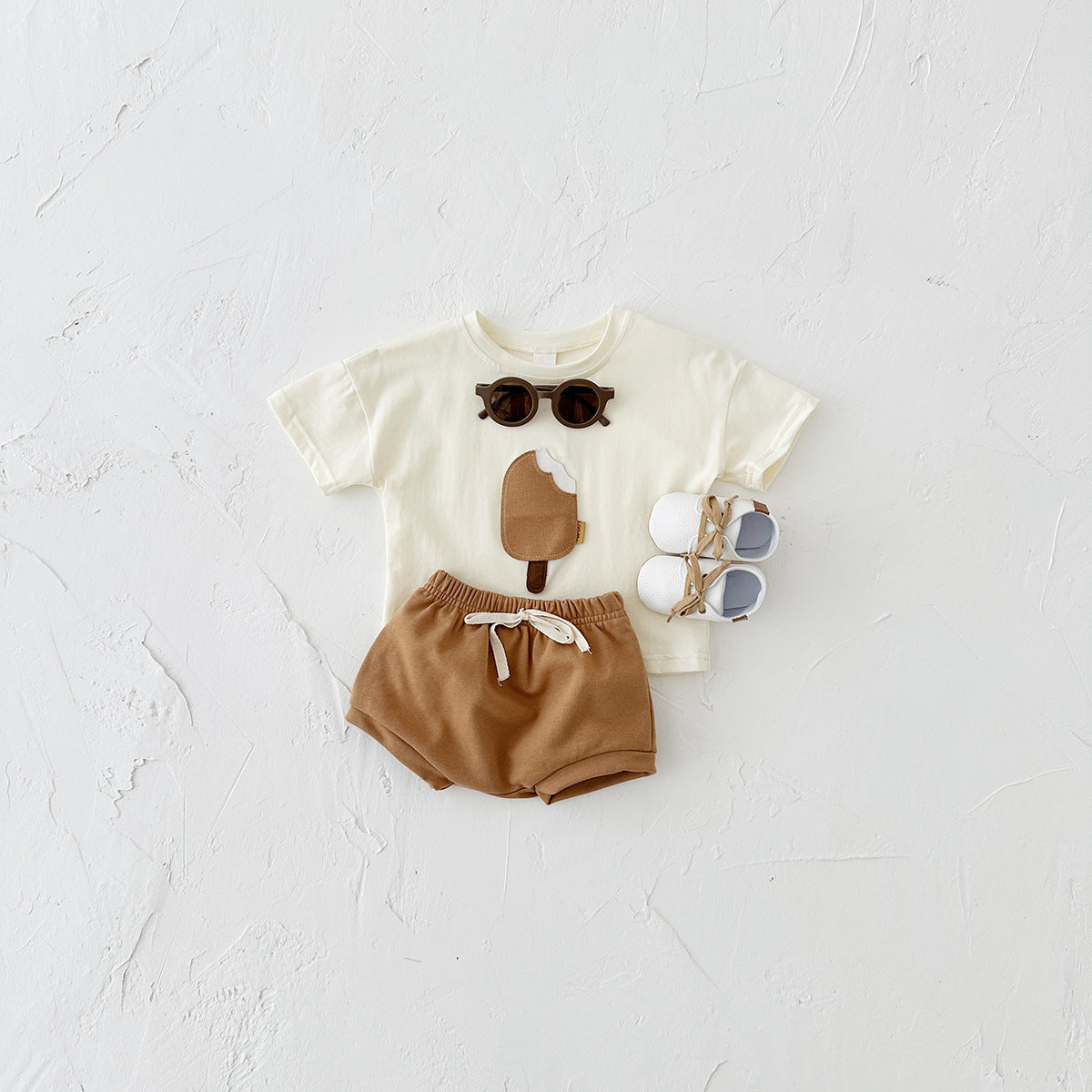 Girls' Round Neck Ice Cream Short Sleeve Suit